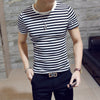 Men's Short-sleeved Striped T-Shirts Round-Collar Cotton Slim Fit