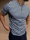 Men's Pullover Striped T-shirts  Slim Fit Short Sleeve Front Zip