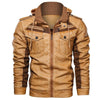 Men's  Leather Jackets  Fleece Thickness Mens Hooded Motorcycle
