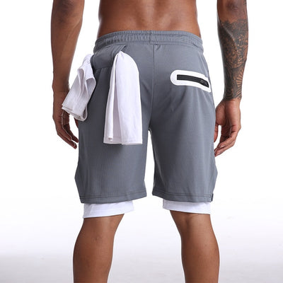 Men 2 in 1 Quick Dry Workout Shorts With Towel Pocket
